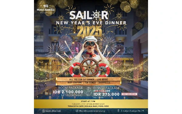 Thumbnail Berita - Menarik! Hotel Santika Premiere Malang Ajak Rayakan Tahun Baru 2025 di Sailor New Year's Eve Dinner