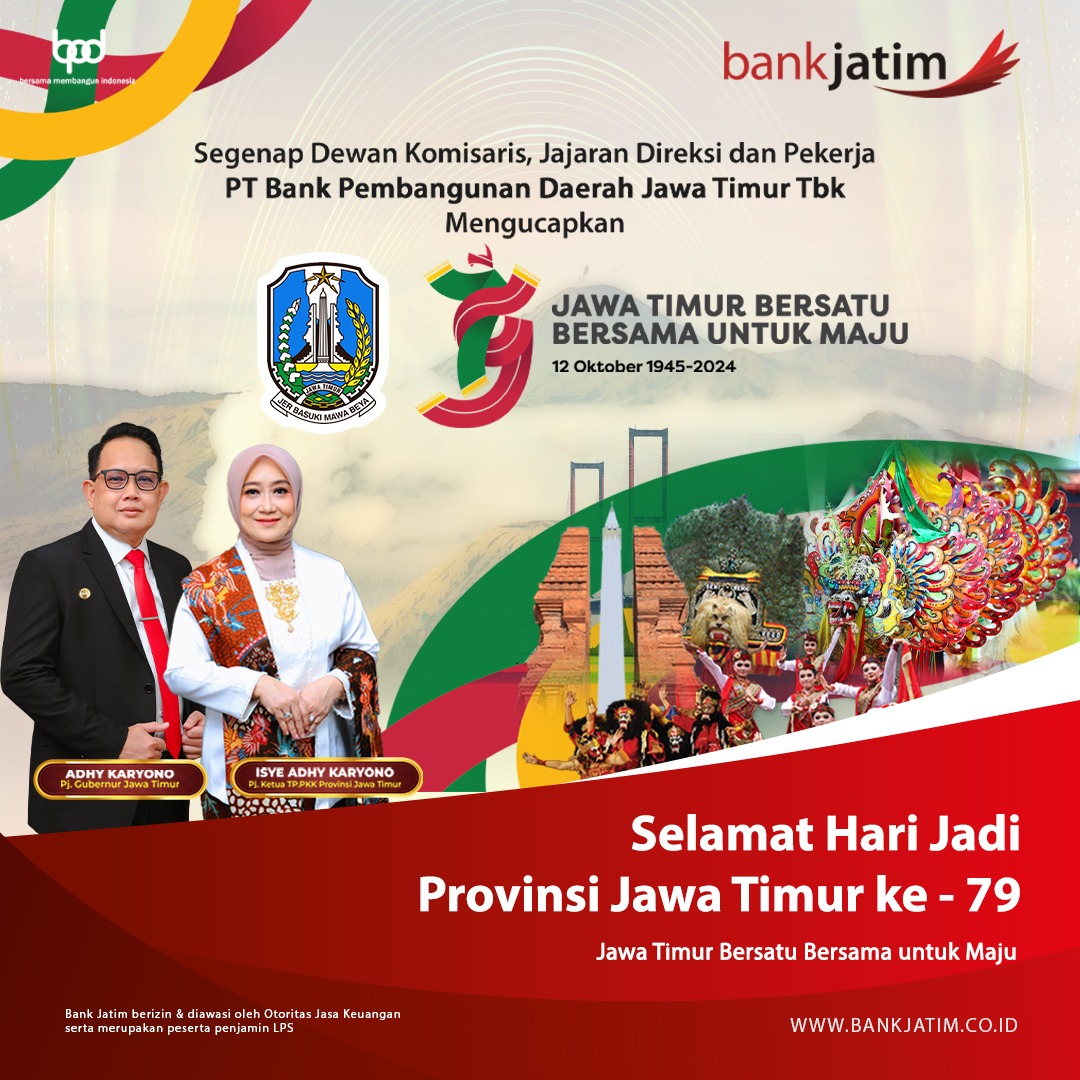 Ucapan Selamat Hari Jadi Provinsi Jawa Timur ke-79 oleh Bank Jatim