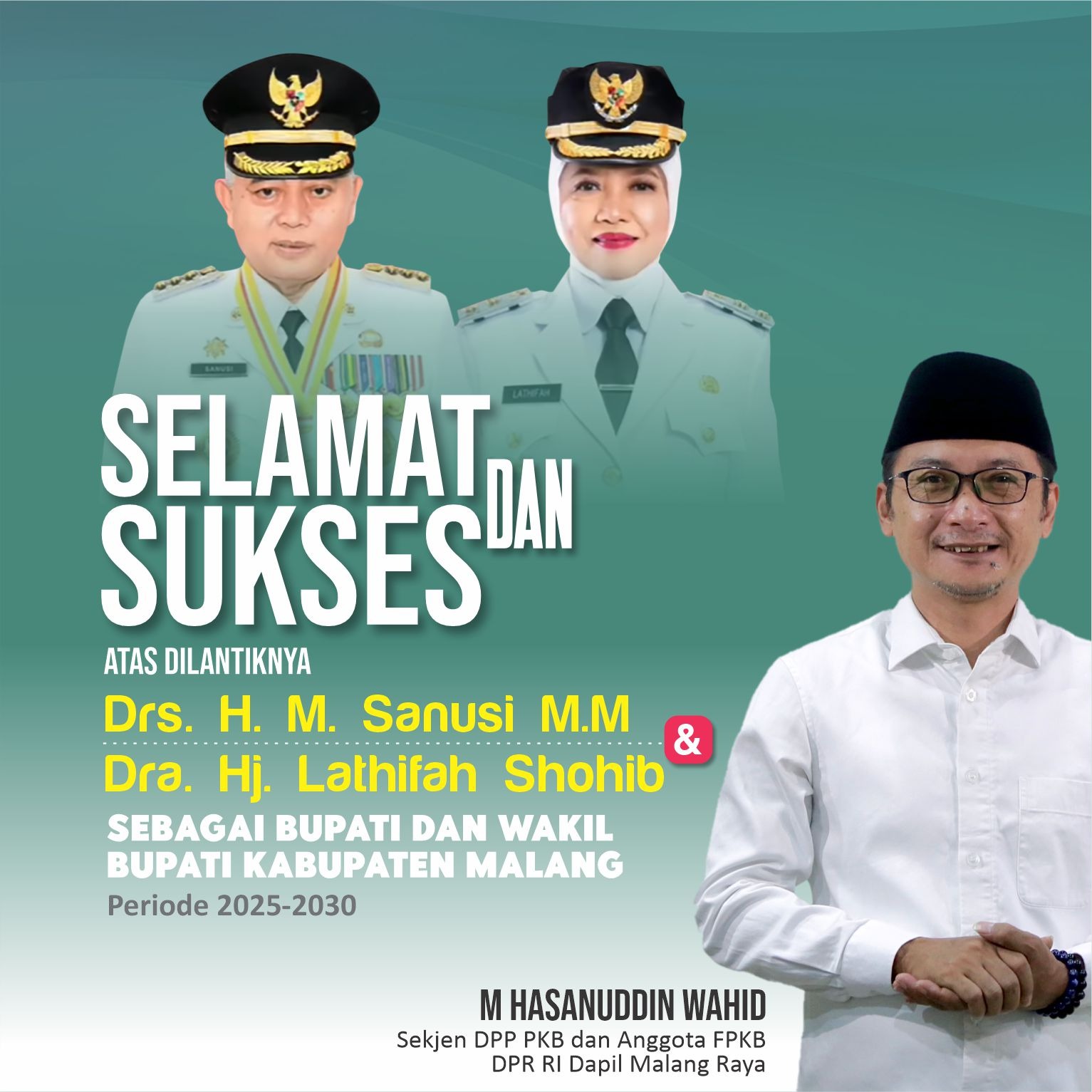 Selamat & Sukses atas dilantiknya Bupati dan Wakil Bupati Malang oleh M Hasanuddin Wahid