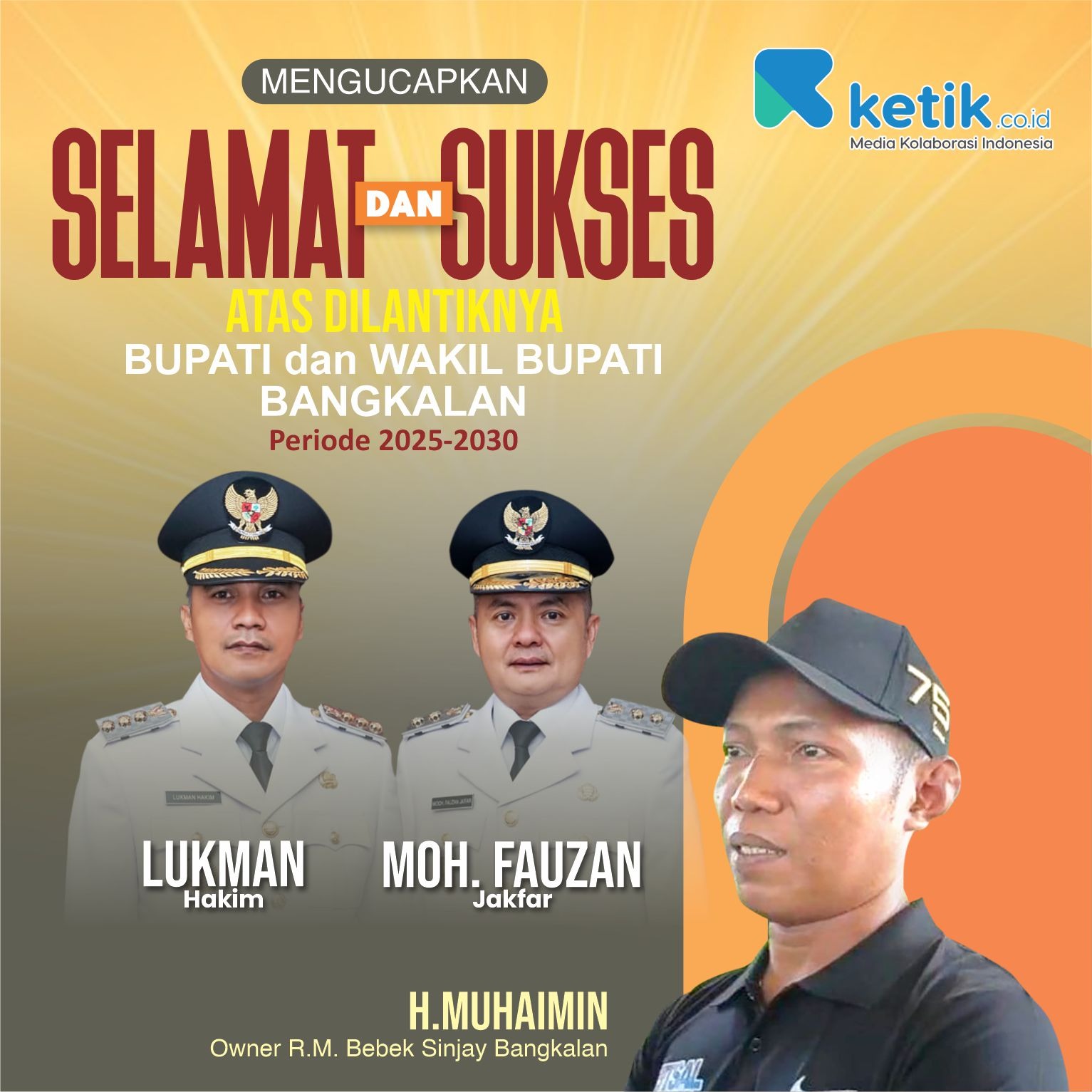 Selamat & Sukses atas dilantiknya Bupati dan Wakil Bupati Bangkalan Periode 2025-2030 oleh H. Muhaimin