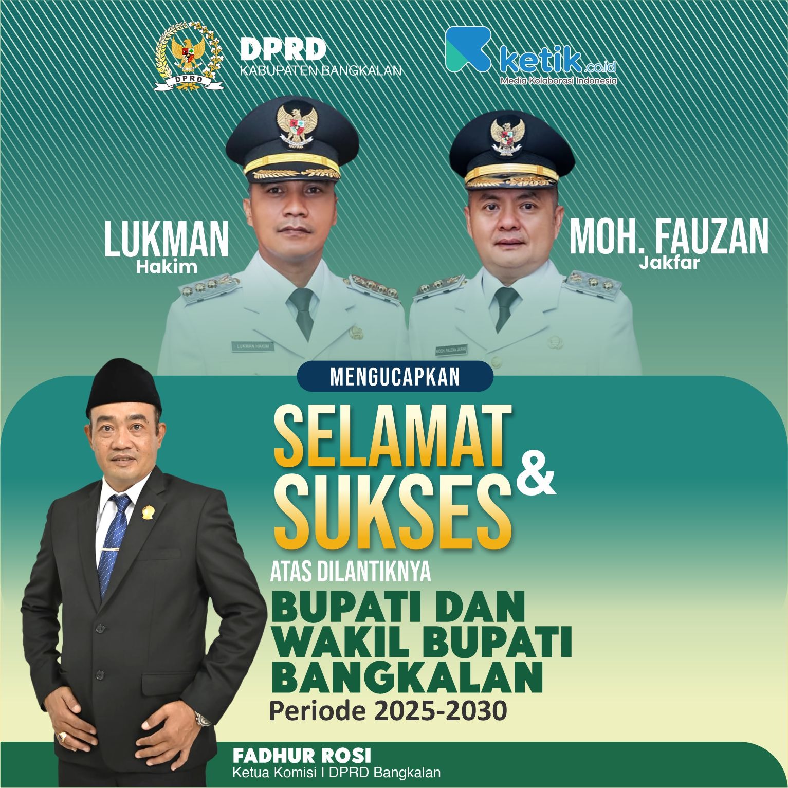 Selamat & Sukses atas dilantiknya Bupati dan Wakil Bupati Bangkalan Periode 2025-2030 oleh Fadhur Rosi DPRD Bangkalan