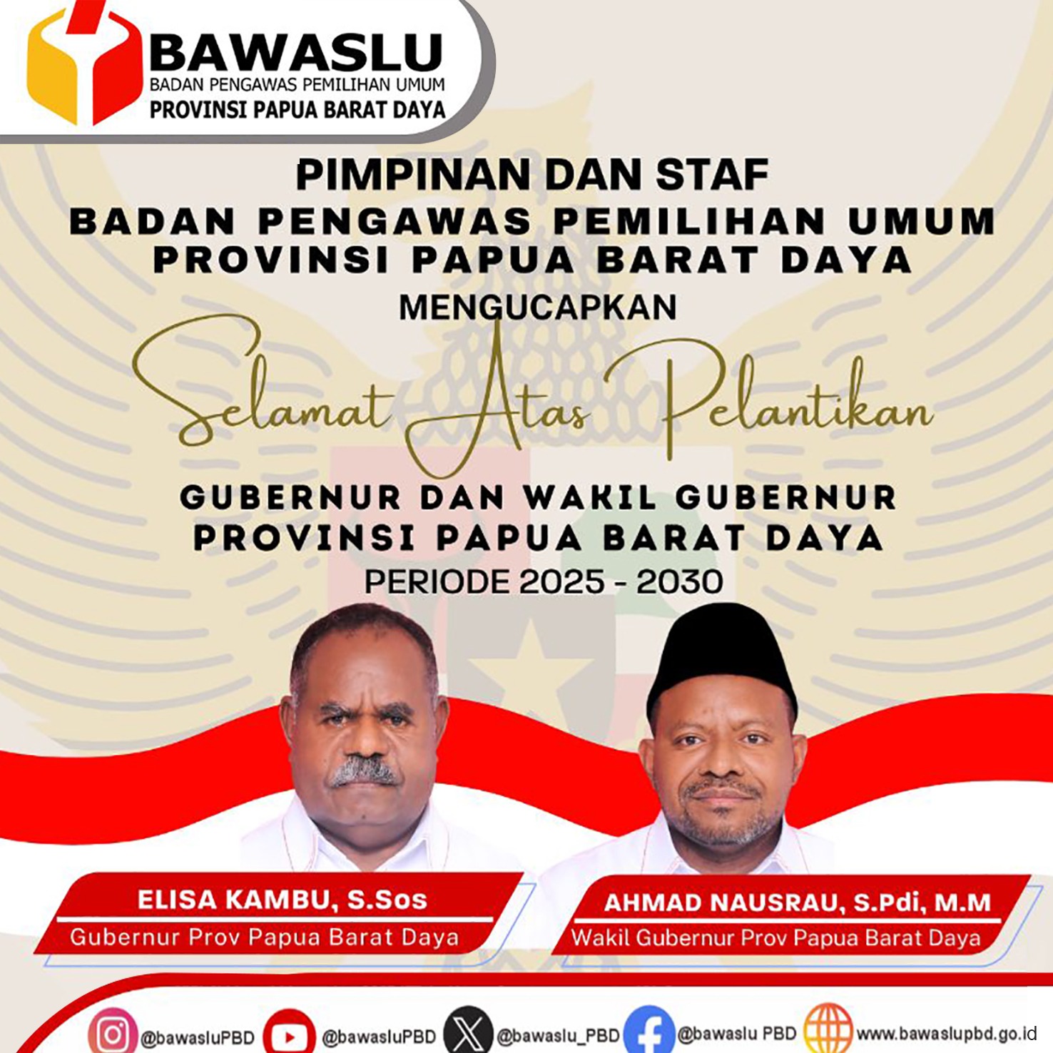 Selamat & Sukses atas dilantiknya Gubernur dan Wakil Gubernur Papua Barat Daya Periode 2025-2030 oleh Bawaslu Papua Barat Daya