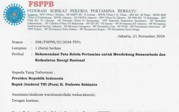 Thumbnail Berita - Surat Serikat Pekerja Pertamina ke Presiden Prabowo Bocor ke Publik, Ini Isi Lengkapnya!