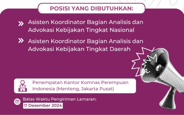 Thumbnail Berita - Komnas Perempuan Mencari Asisten Koordinator Bagian Analisis dan Advokasi Kebijakan, Simak Kualifikasinya!